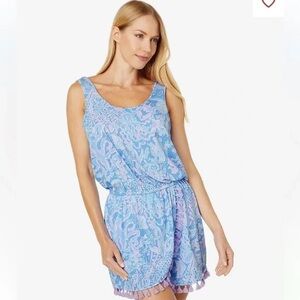 EUC Lilly Pulitzer Jarrett Romper. Boca Blue Sea What I Sea. Size XXS.